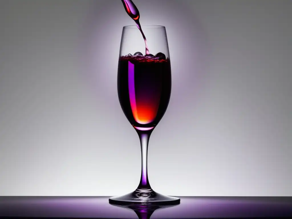 Kir Royale: cóctel elegante y sofisticado en vaso transparente con líquido morado y rosa, remolino sutil y una mora en el borde