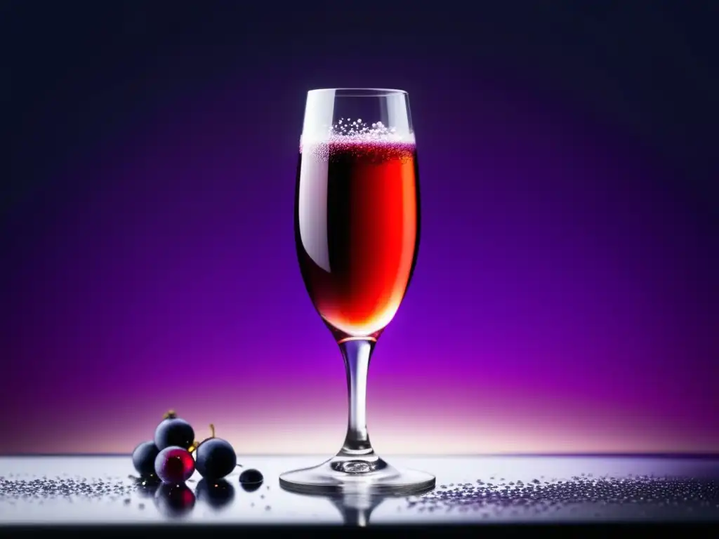 Kir Royale con blackcurrant y burbujas, elegante y sofisticado