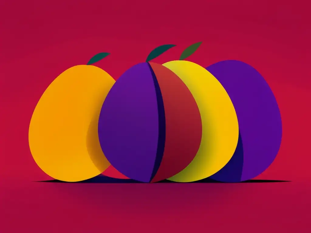 Imagen minimalista de tres mangos vibrantes representando variedades Tommy Atkins, Kent y Ataulfo