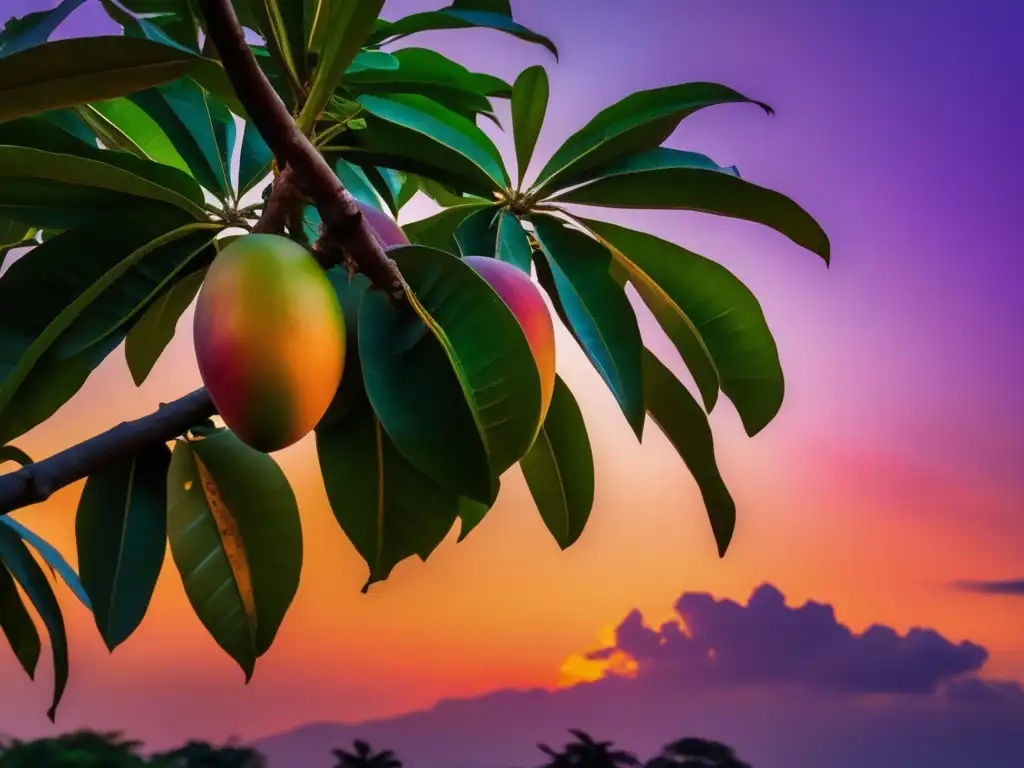 El rey de las frutas: Mango en un atardecer vibrante