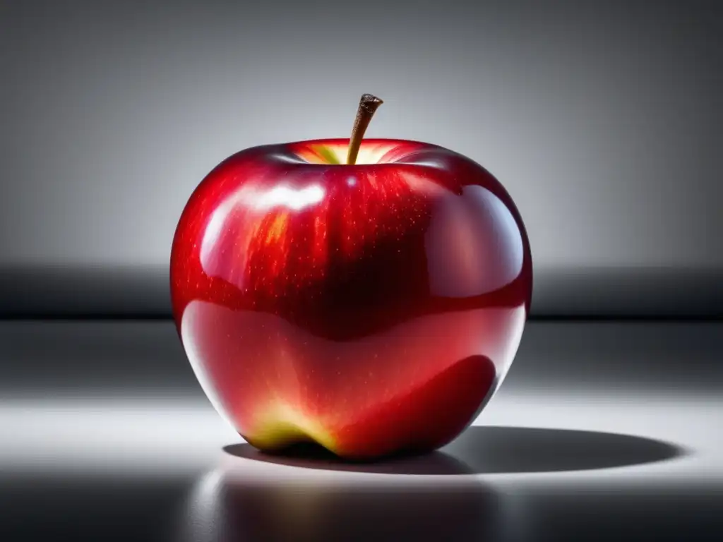 Impacto de la Refrigeración en la Conservación de Alimentos: manzana roja fresca y perfectamente conservada en un refrigerador minimalista