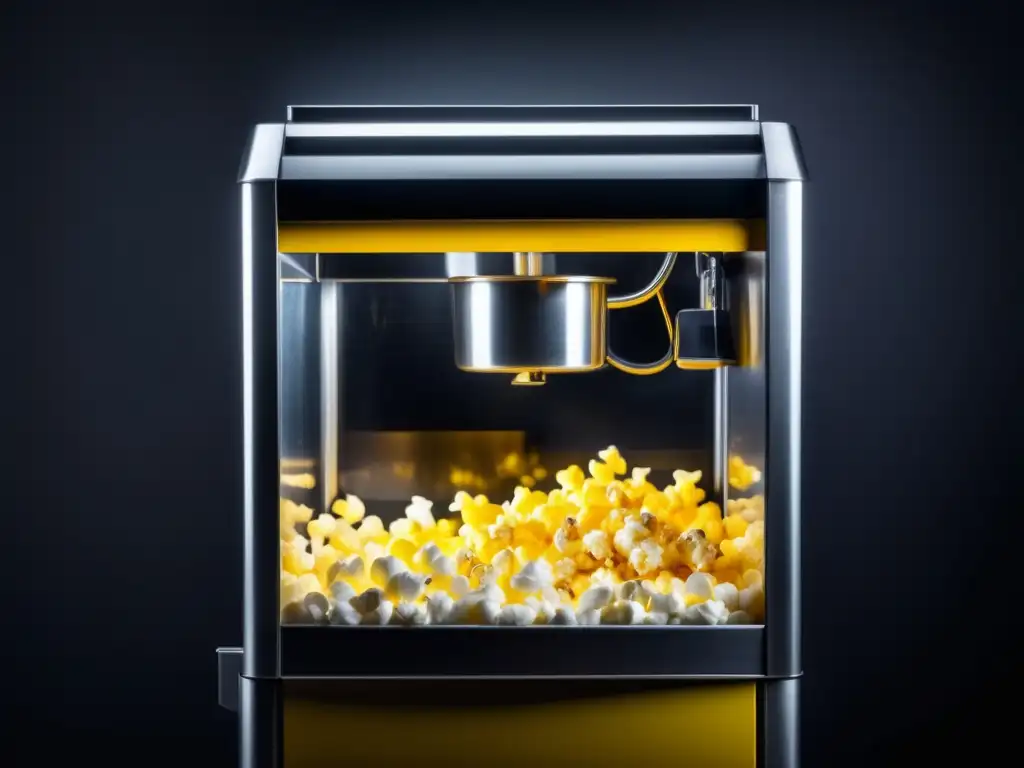 Máquina de popcorn minimalista y abstracta en un fondo oscuro