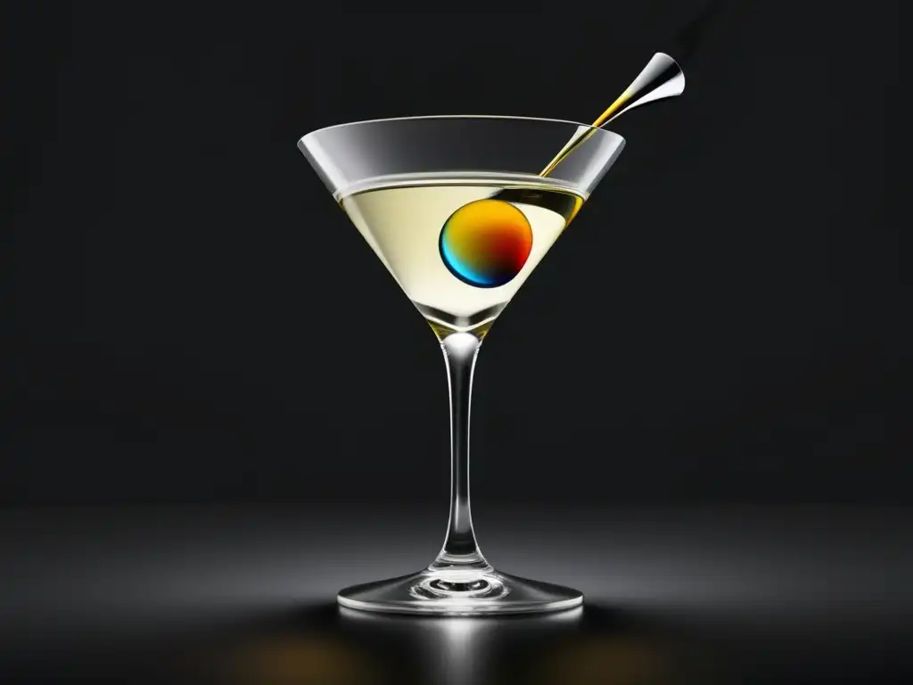 Elabora el Auténtico Martini: Imagen elegante y minimalista de un martini dorado en una copa de cristal