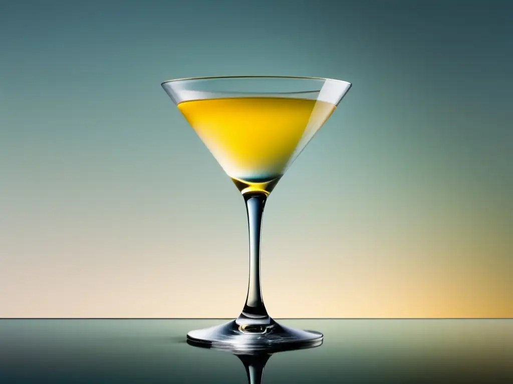 Martini perfectamente equilibrado en vaso, con colores claros y fondo suave - Elabora el Auténtico Martini: Claves de un Cóctel Clásico