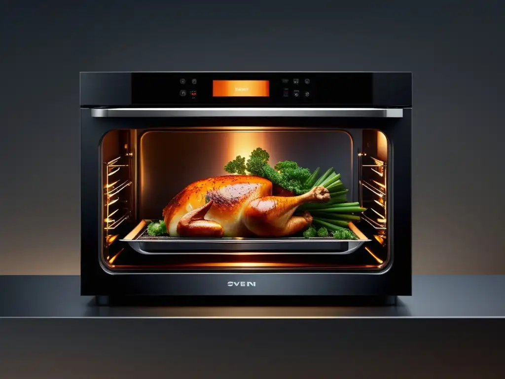 ¿Cómo Domina un Chef la Cocción al Horno? - Imagen detallada de un horno negro y elegante con puerta de vidrio transparente