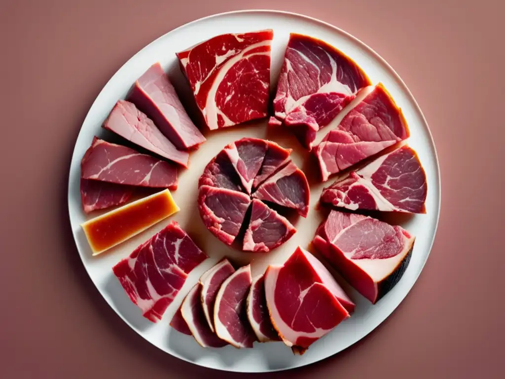 Carne: ¿Qué nos Dice el Color? - Cortes de carne en un patrón circular con diferentes tonos y texturas