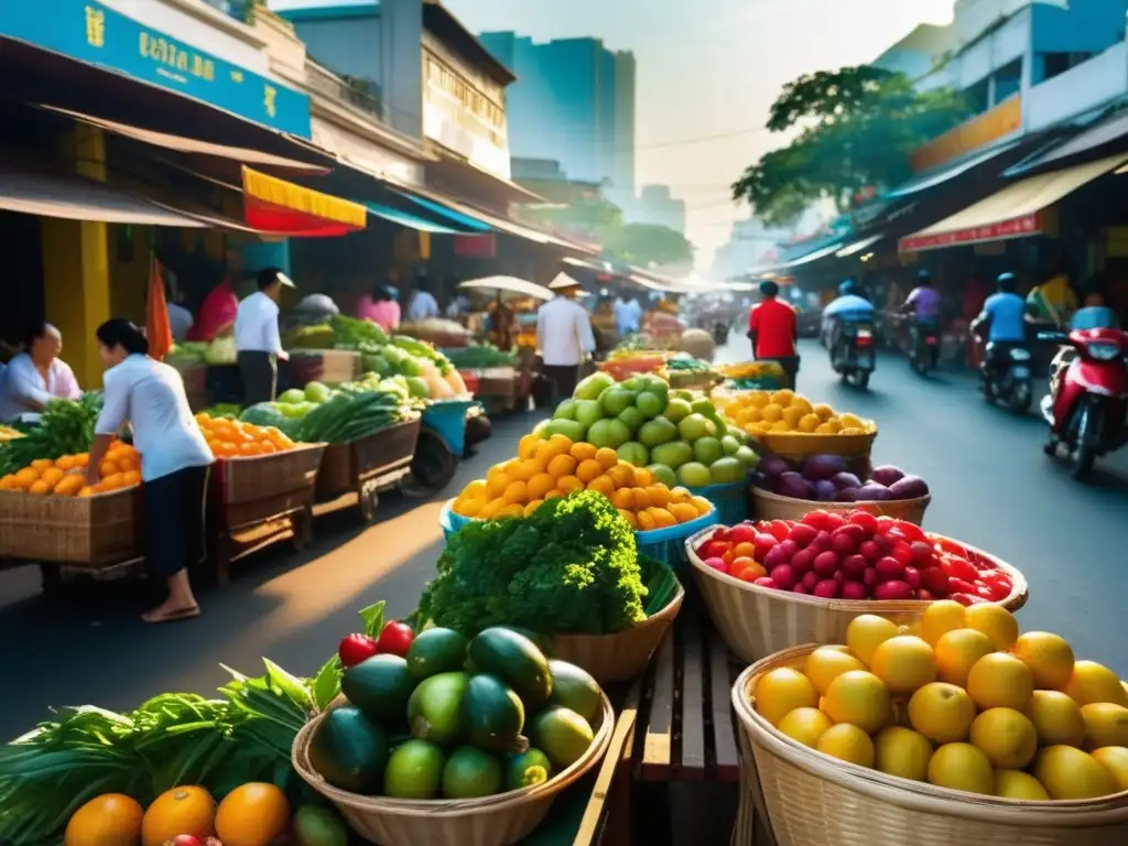 Comida callejera vietnamita en vibrante y auténtico mercado de Saigón