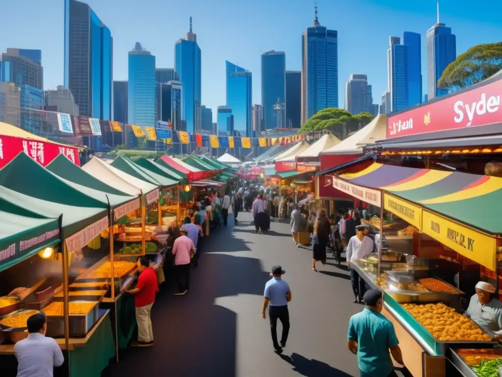 Comida callejera en Australia: vibrante mercado de alimentos en Sydney, con influencias asiáticas y cultura de comida callejera australiana