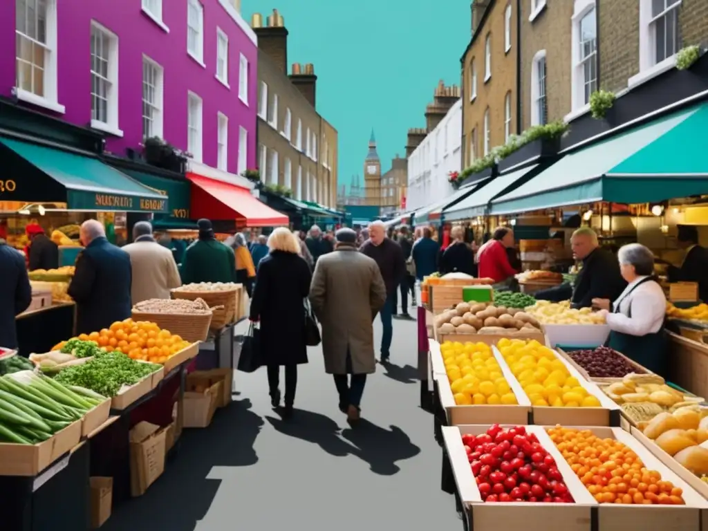 Comida callejera en Inglaterra: mercado animado en Soho, Londres