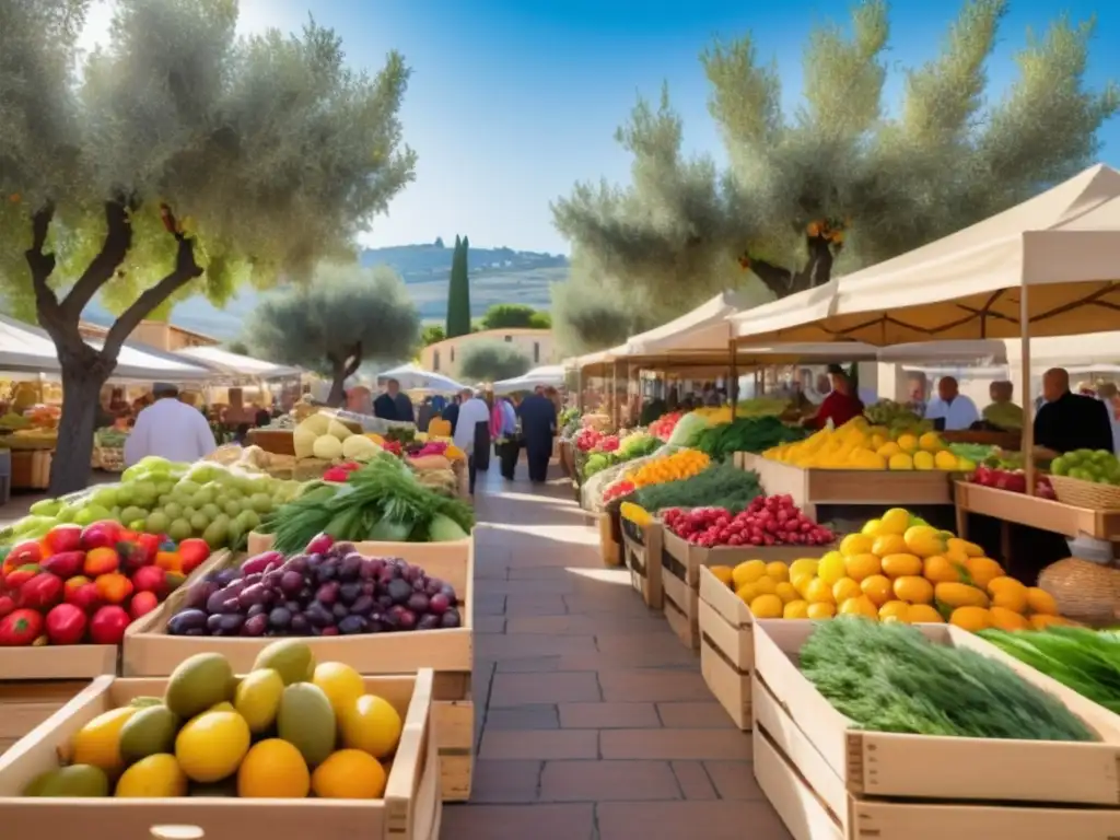 Escena vibrante del mercado mediterráneo: Preparaciones Culinarias de la Cocina Mediterránea