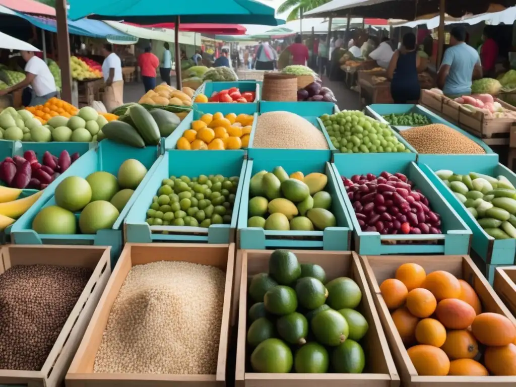 Mercado costarricense con cocina tradicional y vibrante variedad de productos frescos