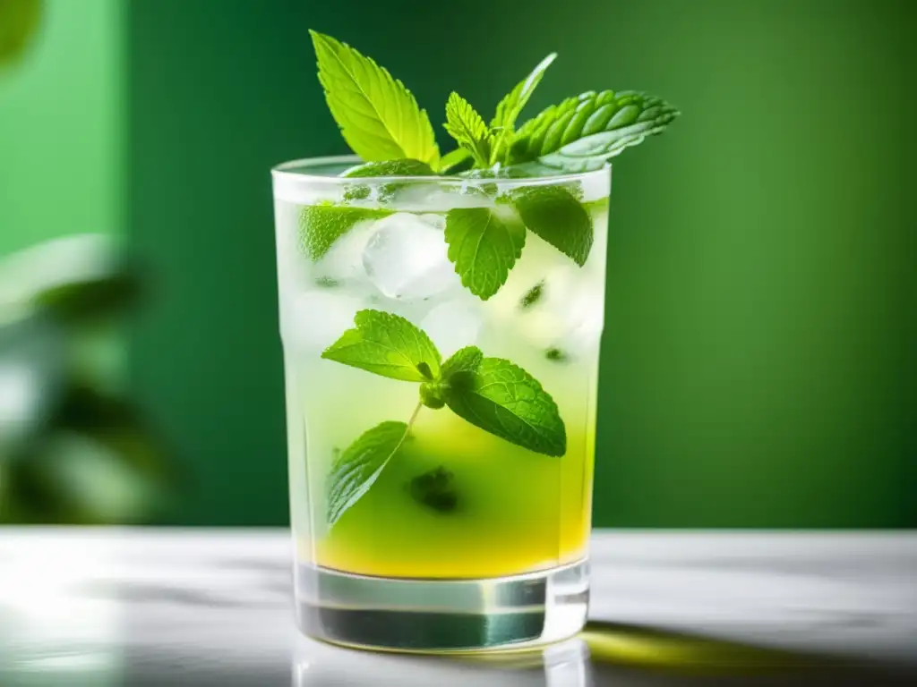 Cómo Preparar el Perfecto Mojito Cubano en Casa - Bebida refrescante y elegante con cristalino vaso de menta y burbujas