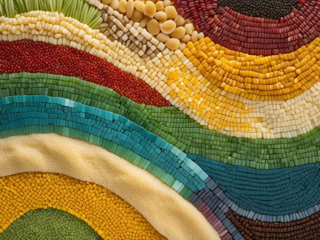 Mosaico colorido de granos y cereales del Oriente Medio en una composición visualmente impactante