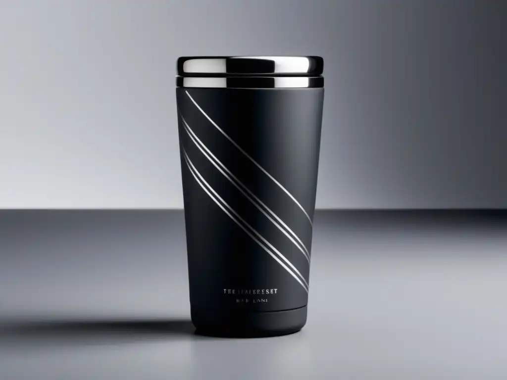 Mug térmico portátil minimalista con patrón abstracto en gris y tapa plateada - Los Mejores Accesorios para Disfrutar del Café y Té