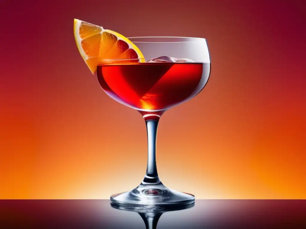 Cóctel Negroni Sbagliato: preparación elegante con colores vibrantes en un vaso transparente