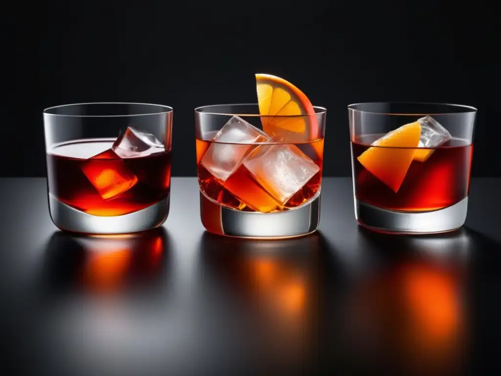 Tres variaciones de Negroni: Sbagliato, Blanco y Rosato, en elegante presentación