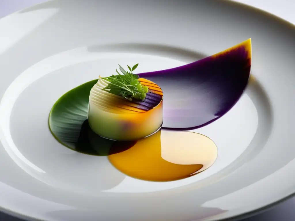 Plato fusionado de Nobu Matsuhisa: equilibrio de colores y sabores en una presentación artística y precisa