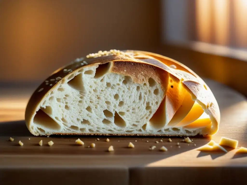 Pan Pita: Deliciosa imagen de pan pita dorado, esponjoso y cortado por la mitad, con semillas de sésamo sobre tabla rústica