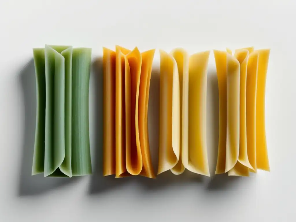 Pasta en la cocina mediterránea: tres tipos de pasta - fresca, seca e integral - en imagen minimalista y abstracta