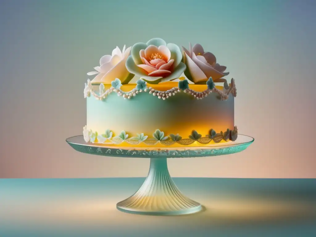 Pastel de varios niveles y delicada decoración con flores de azúcar, resaltando el arte y la creatividad en repostería