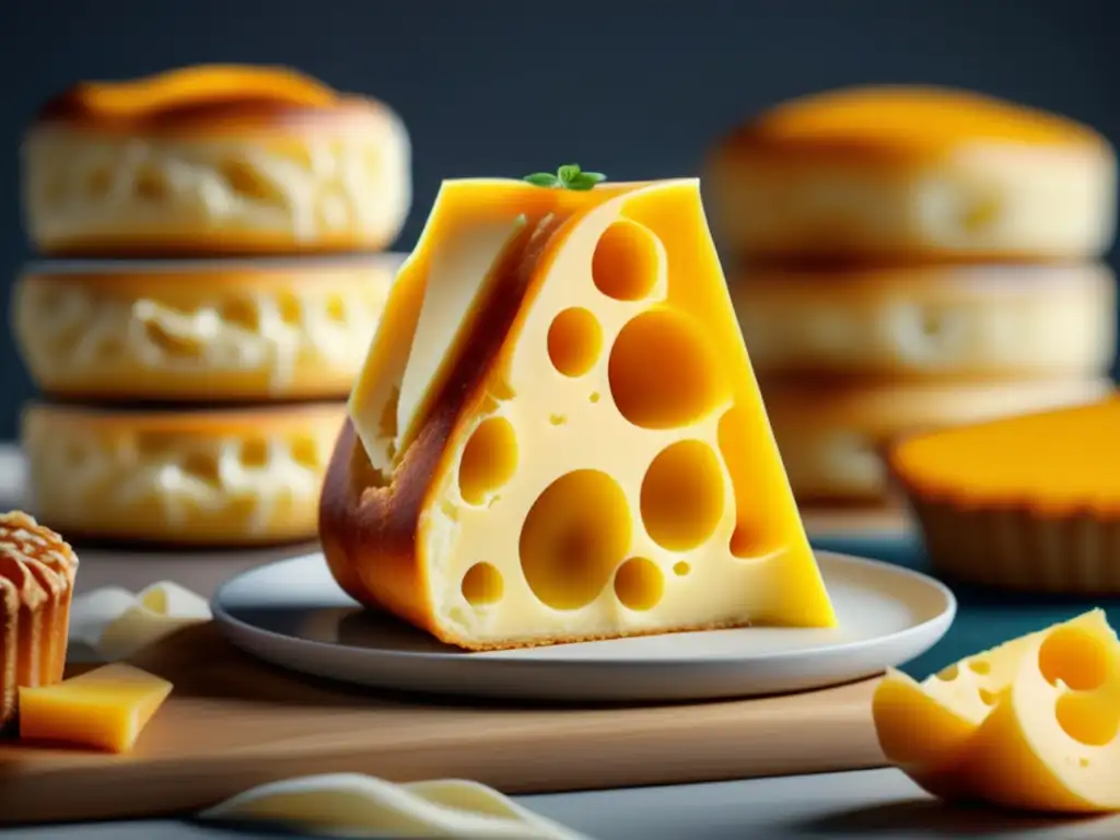 El Sorprendente Uso del Queso en la Panadería: una imagen de una deliciosa tarta de capas de diferentes quesos, pasteles y galletas con patrones de queso delicados