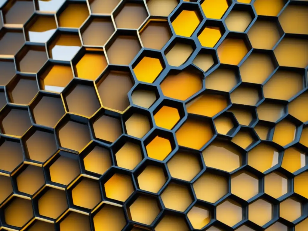 El Encanto de la Miel en la Panadería - Imagen de panal dorado y ámbar, con celdas hexagonales perfectas y miel pegajosa