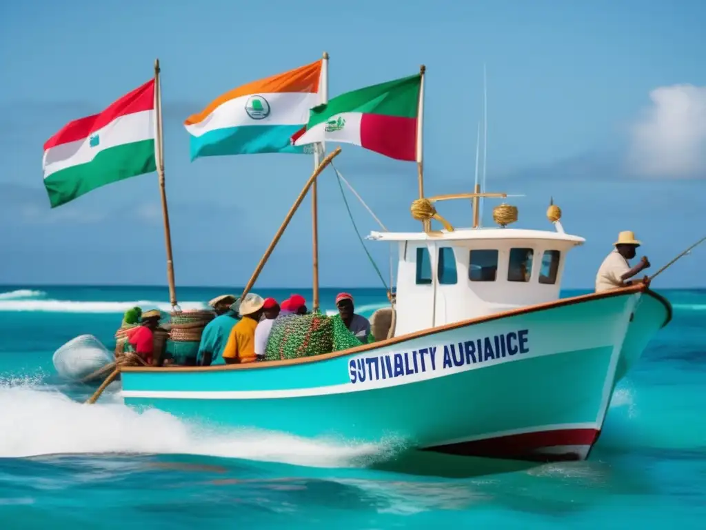 El arte de seleccionar el mejor pescado: Guía práctica - Barco de pesca blanco con banderas y pescadores locales