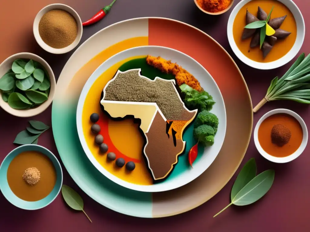 Deleita tus sentidos con la exquisita cocina africana - Minimalismo y representación abstracta de la cocina africana, plato colorido y aromático