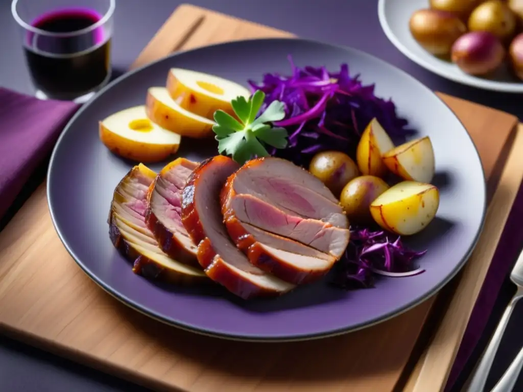 El Arte de la Cocina Austriaca: Sabor y Tradición - Plato de cerdo cocido a fuego lento con papas asadas y repollo rojo salteado