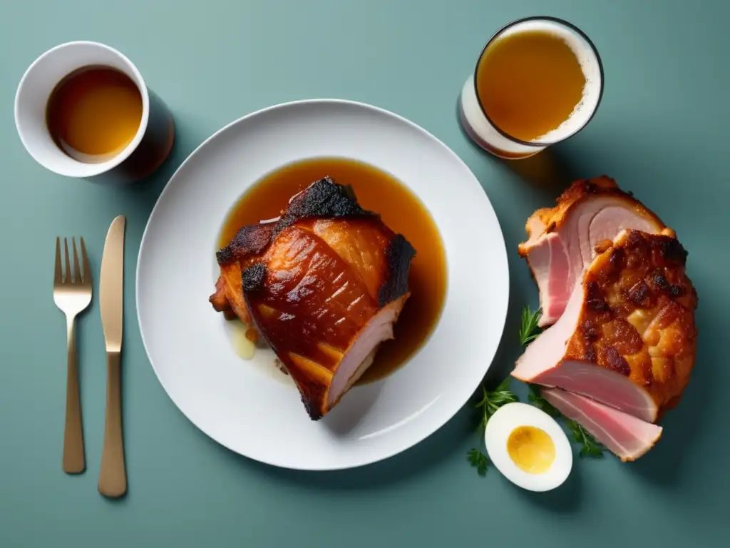 Platos tradicionales de Munich: Schweinshaxe y pretzel acompañados de cervezas Helles, un trago suave y refrescante