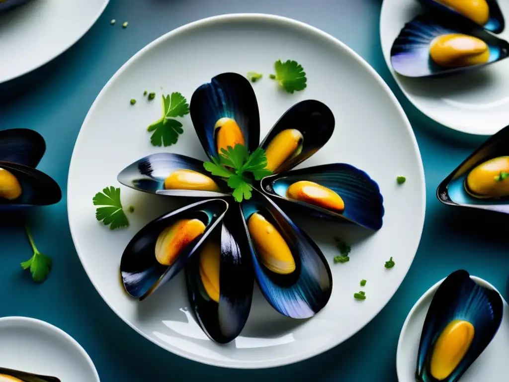 Mejillones: Platos frescos y minimalistas, con toque de verde y contraste de colores