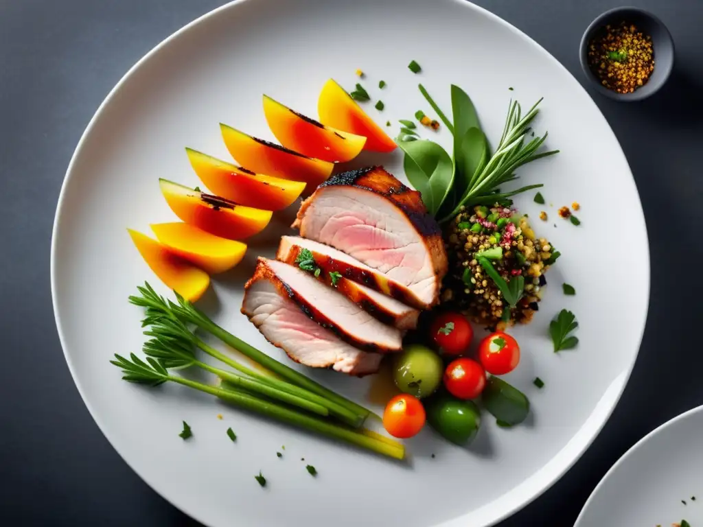 Plato de cerdo moderno y colorido, innovando en la cocina con carne de cerdo