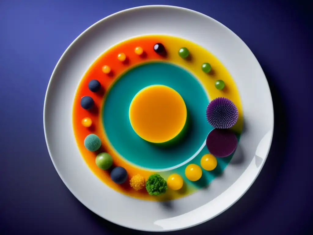 Plato de gastronomía molecular con técnicas innovadoras en restaurantes Michelin