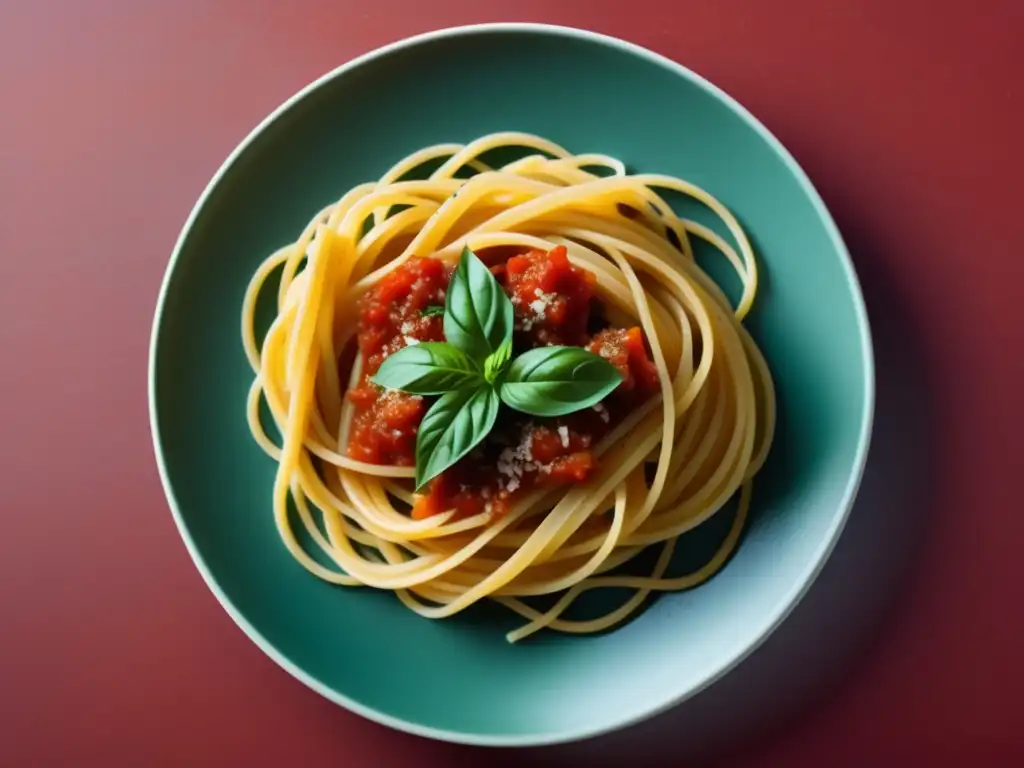 Pasta en la cocina mediterránea: plato de pasta vibrante con salsa de tomate y queso Parmesano