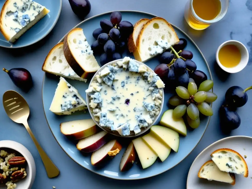 Plato con variedad de platos populares con queso azul - El misterio del queso azul: sabor intenso y producción única