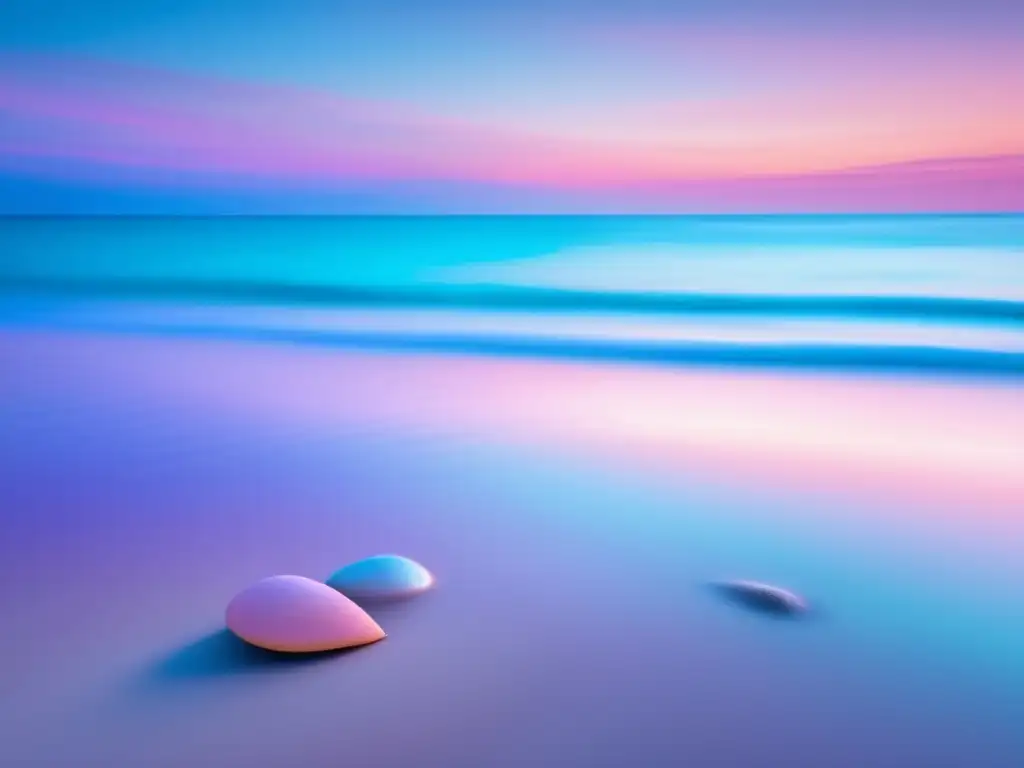 Sereno atardecer en la playa, sin personas, con conchas y olas suaves - Alergia al pescado: cómo disfrutar del mar sin riesgos