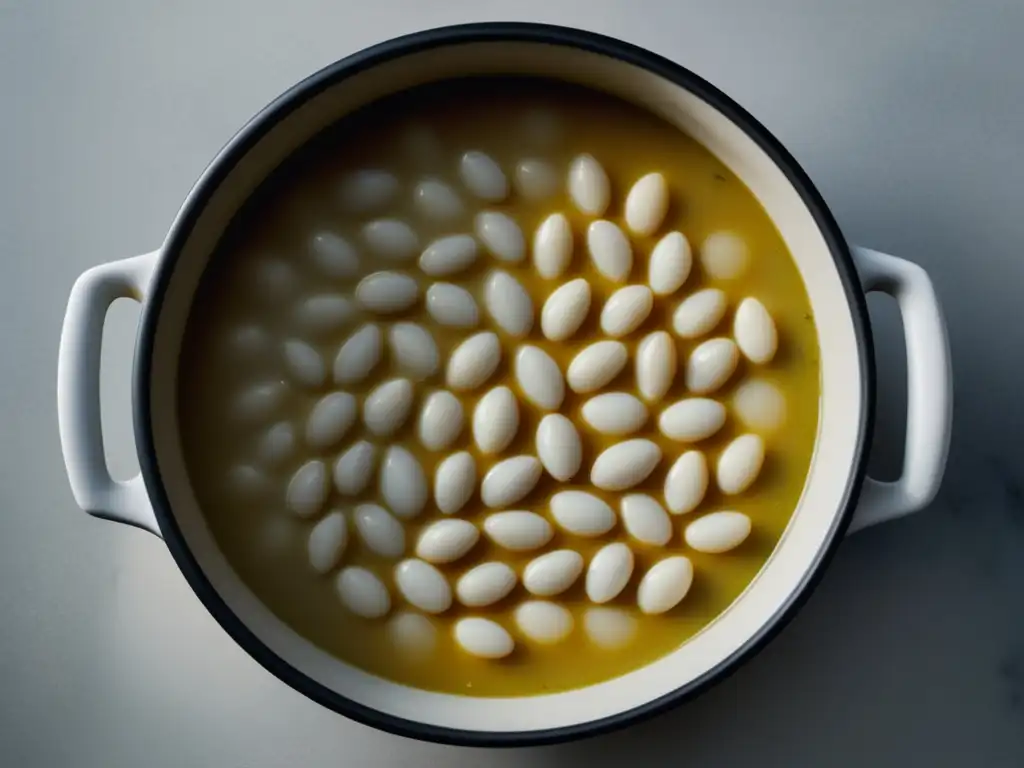 Pochas cocina vasca: imagen abstracta de pochas en una olla, destacando su textura cremosa y la elegancia del plato