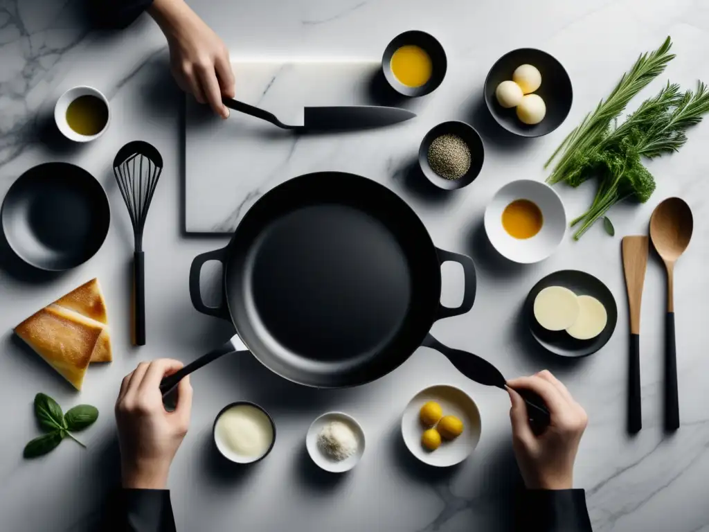 Los Sabores Escondidos en la Cocina Luxemburguesa: Imagen 8k de cocina minimalista con chef preparando platos tradicionales y utensilios variados