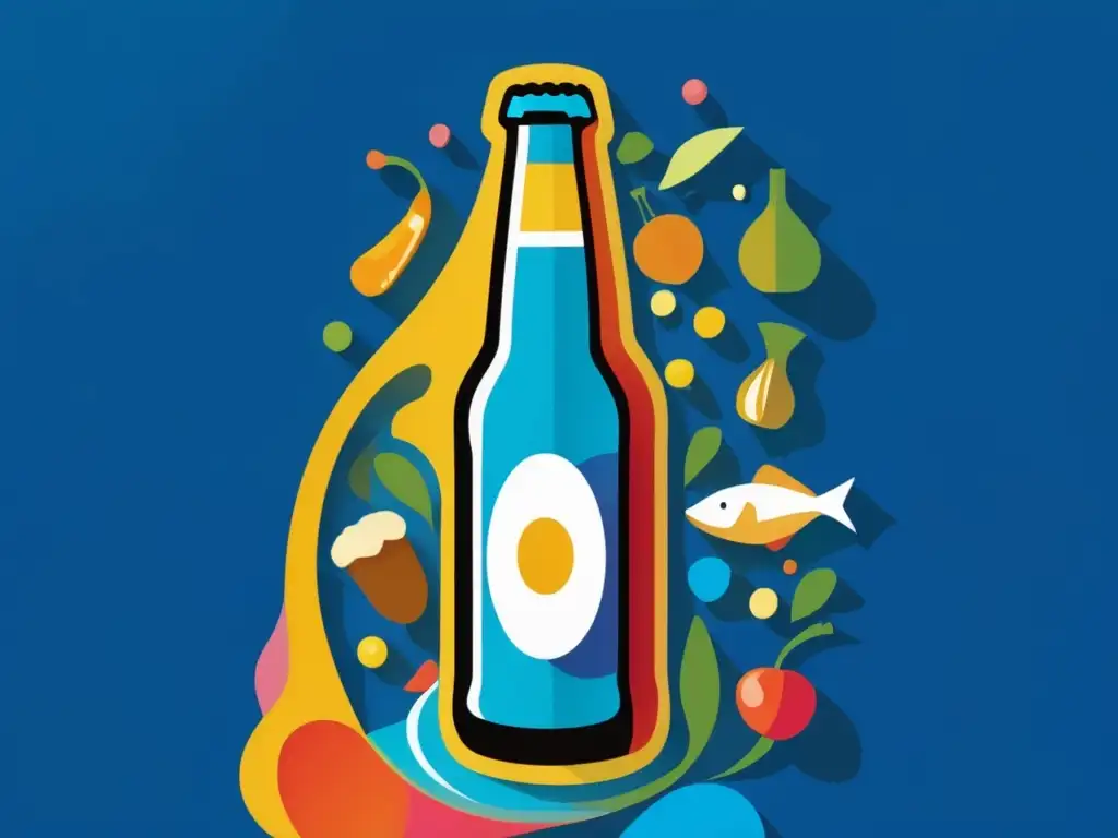 Conservación de alimentos en cerveza: imagen abstracta de una botella de cerveza con ingredientes flotando