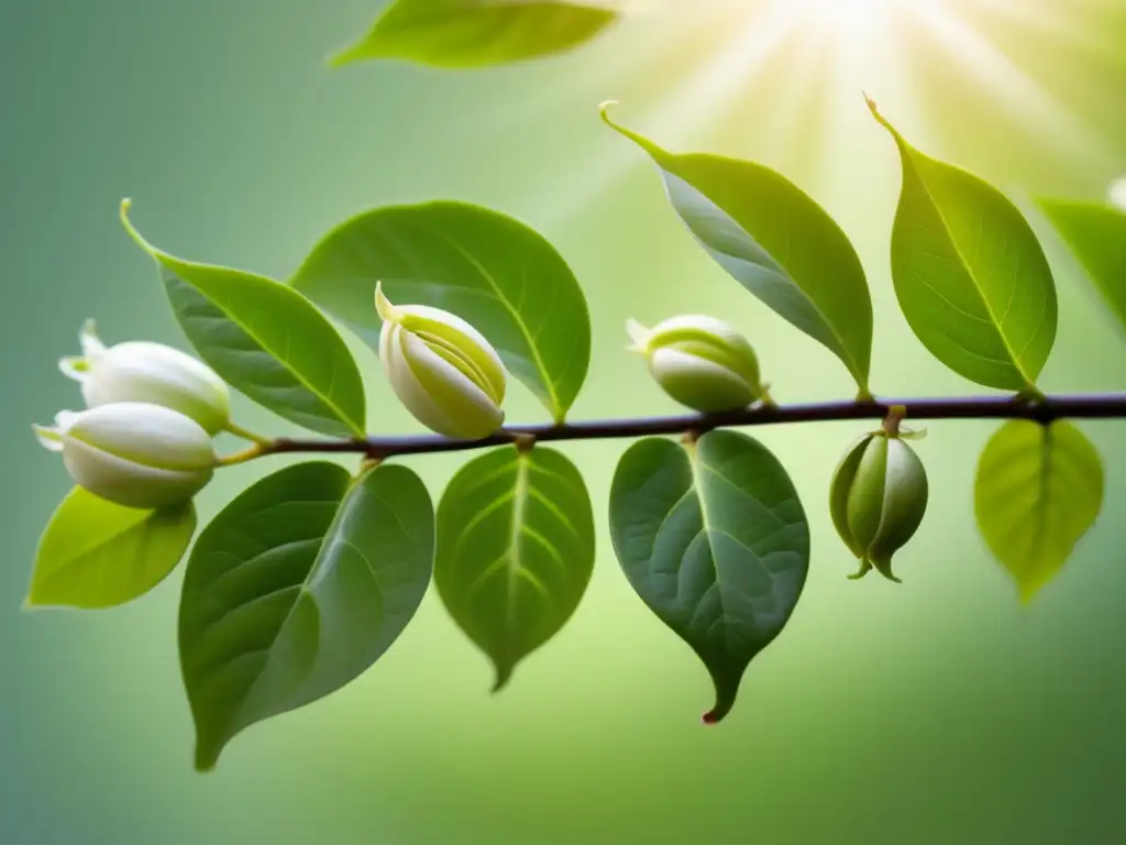 Descubriendo el Mundo del Café: Un Viaje Gastronómico - Imagen abstracta de una planta de café en crecimiento con hojas verdes y flores blancas