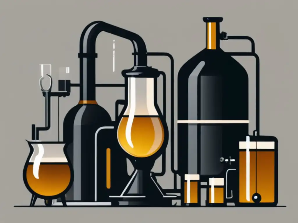 Proceso de elaboración de cervezas lambic: imagen 8K detallada y minimalista con equipos de fermentación, ingredientes y arte