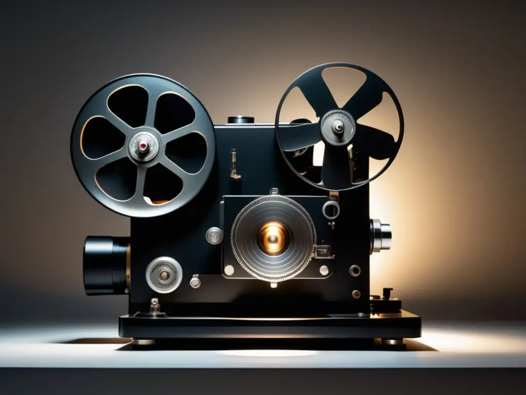 Proyector de cine vintage iluminado, simbolizando la importancia del cine y la magia de contar historias