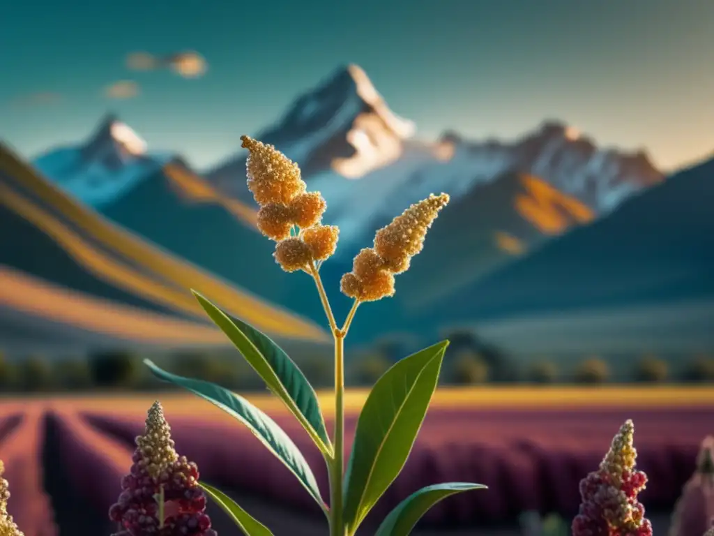 Quinua en los majestuosos Andes: planta ultradetallada de 8k, con cada hoja, tallo y grano de quinua visible