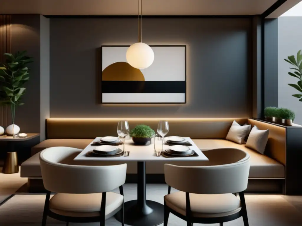 La Experiencia Sensorial en Restaurantes: Escena minimalista y elegante con iluminación cálida y detalles cuidados