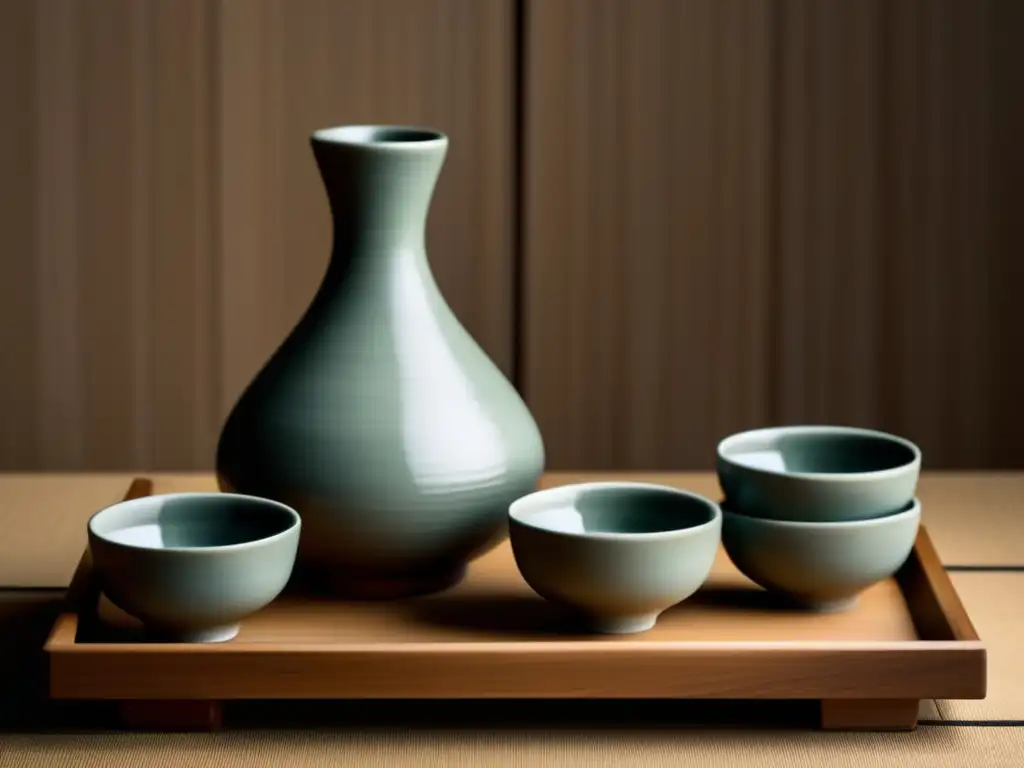 Sake: Tradicional set japonés de sake en un entorno sereno y minimalista