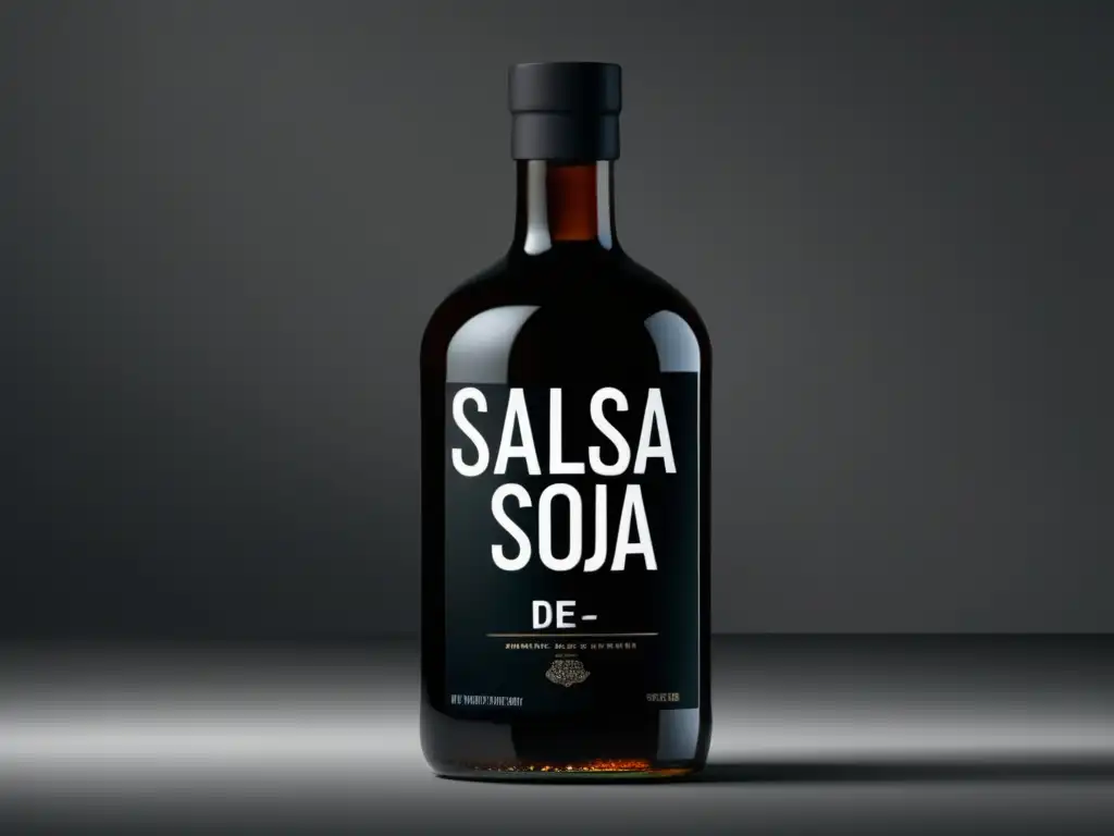 Los Secretos de la Salsa de Soja: Un Aliado en tu Cocina - Botella de salsa de soja oscura y elegante con etiqueta negra y letras blancas