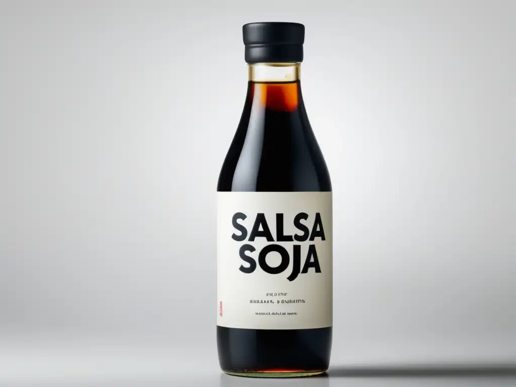 Salsa de Soja: minimalista, elegante, líquido ámbar, sombras sutiles, profesional y sofisticada