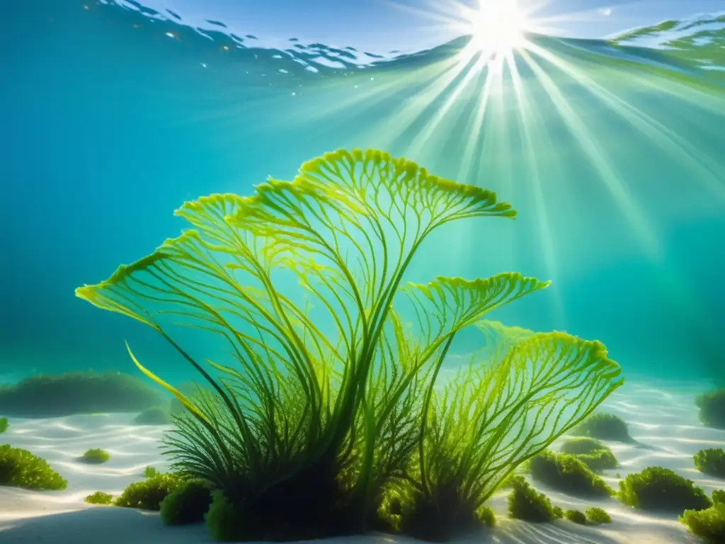 Beneficios nutricionales de las algas: Seaweed verde vibrante en agua cristalina