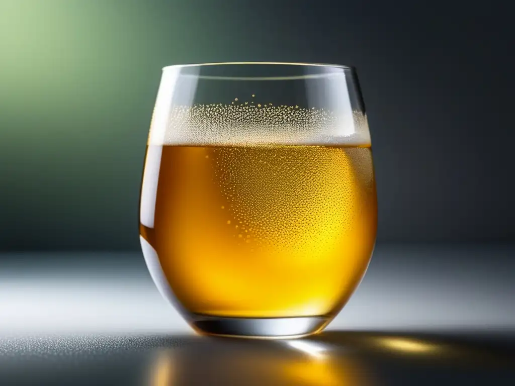 Sidra dorada: una imagen minimalista y abstracta que muestra un vaso lleno de burbujeante sidra, con luz suave y elegante