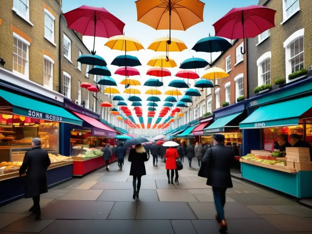 Comida callejera en Soho, Londres: escena vibrante y colorida con deliciosas opciones de diferentes cocinas